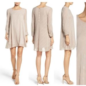 Taupe metallic chiffon shift dress